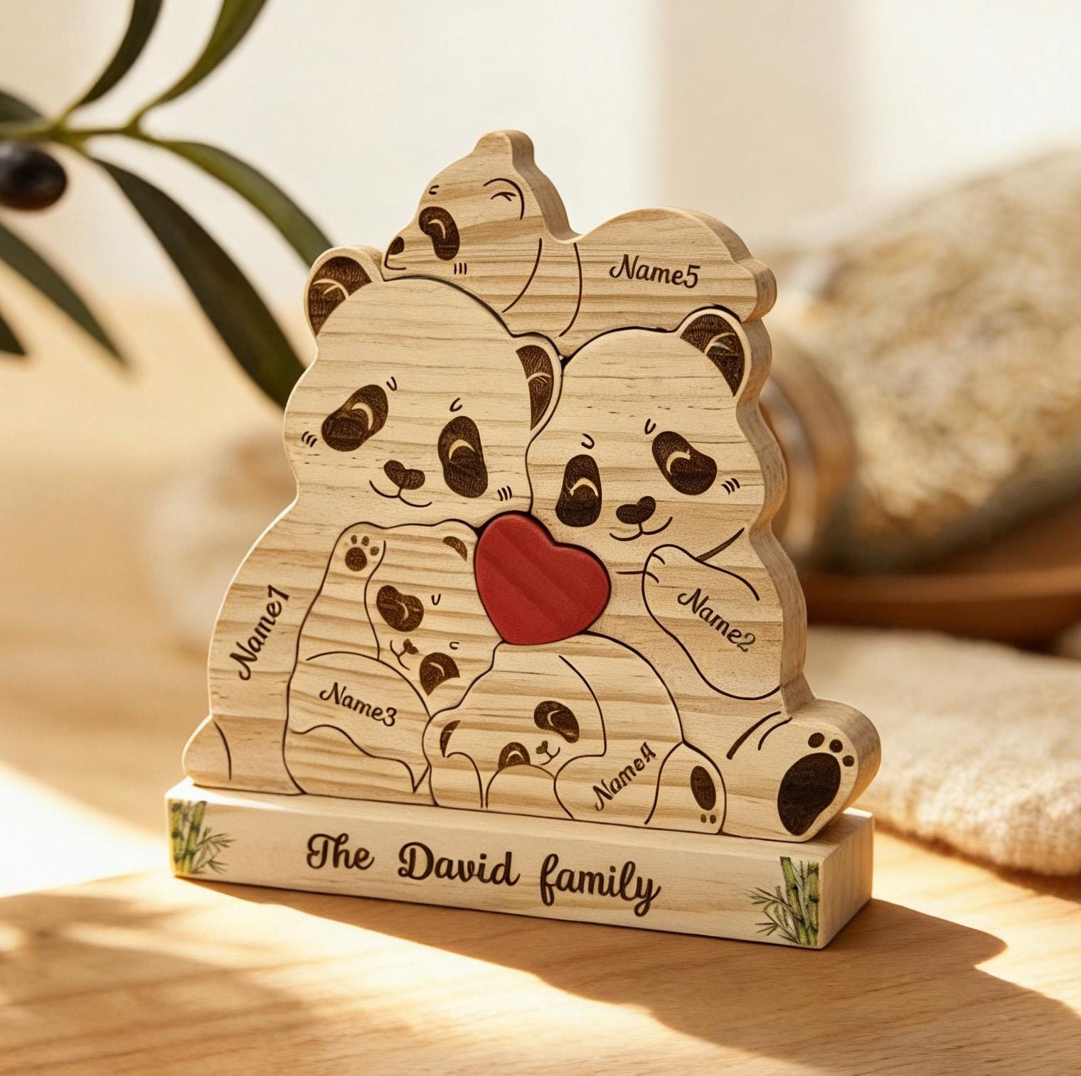 Personalized Wooden Panda Family Puzzle Family Keepsake Gifts Mother's Day Gift