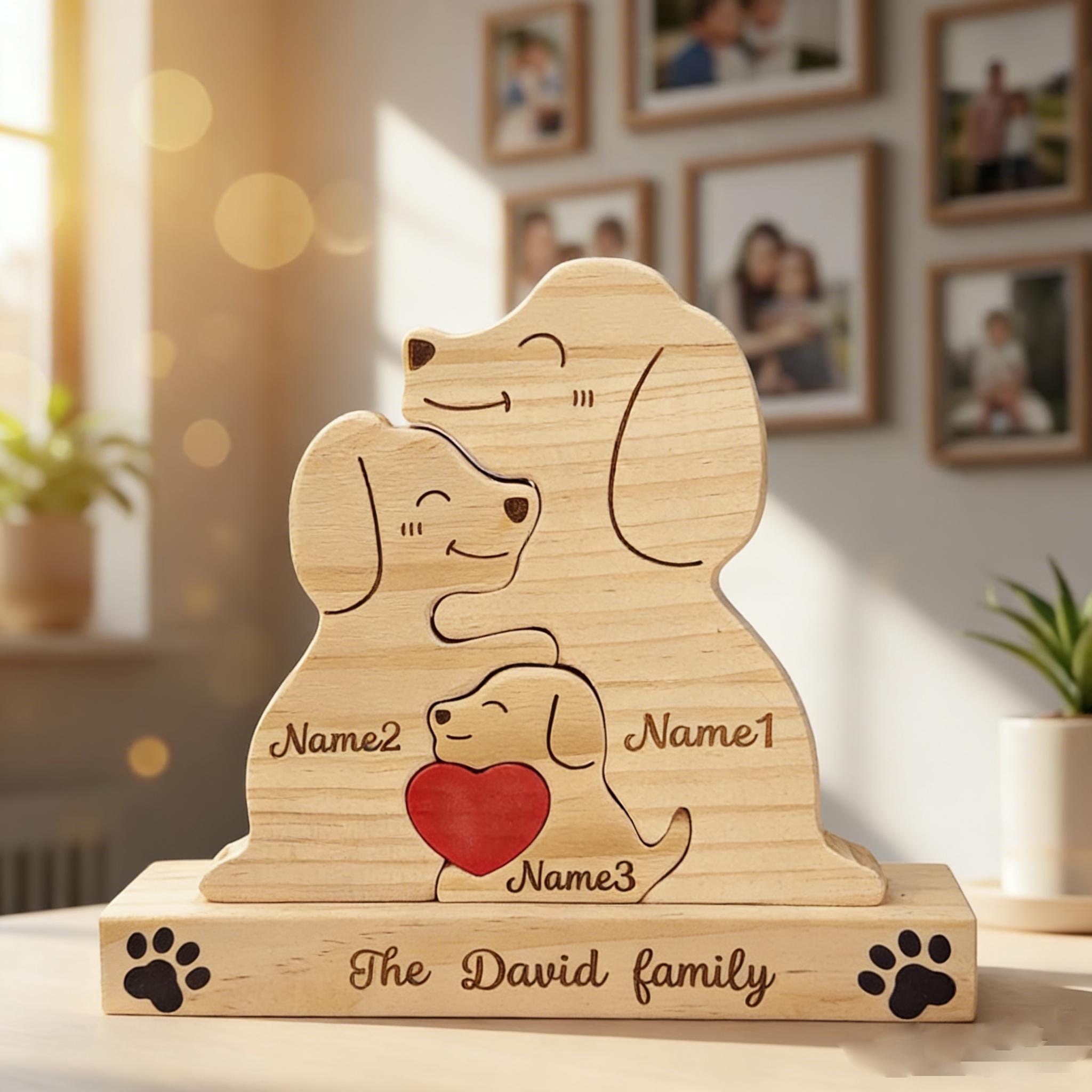 Personalized Wooden Dogs Family Puzzle Family Keepsake Gifts Mother's Day Gift