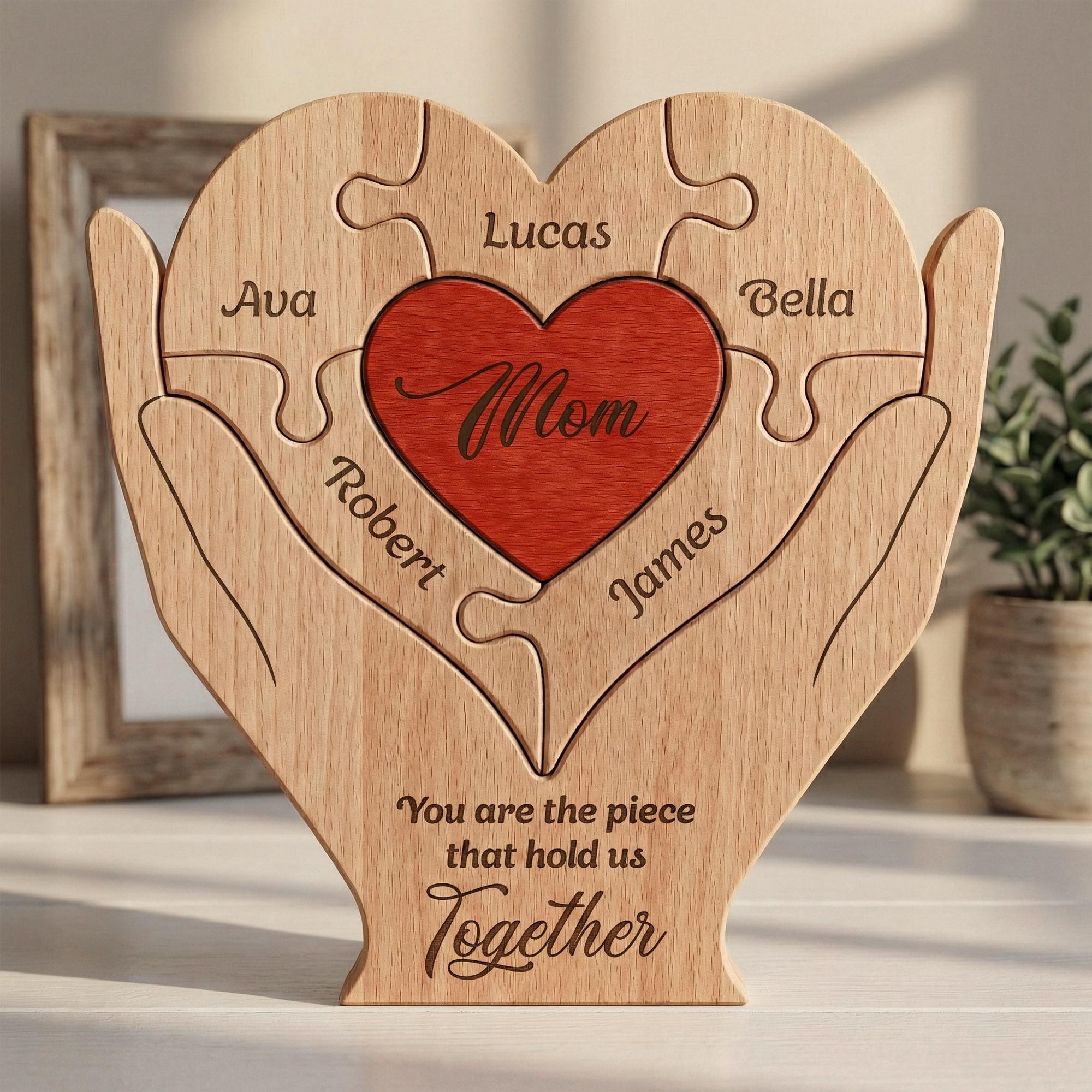 Personalized Mothers Day Wooden Puzzle, You Are The Piece That Holds Us Together Sign, Custom Gift For Mom From Kid, Engraved Family Puzzle