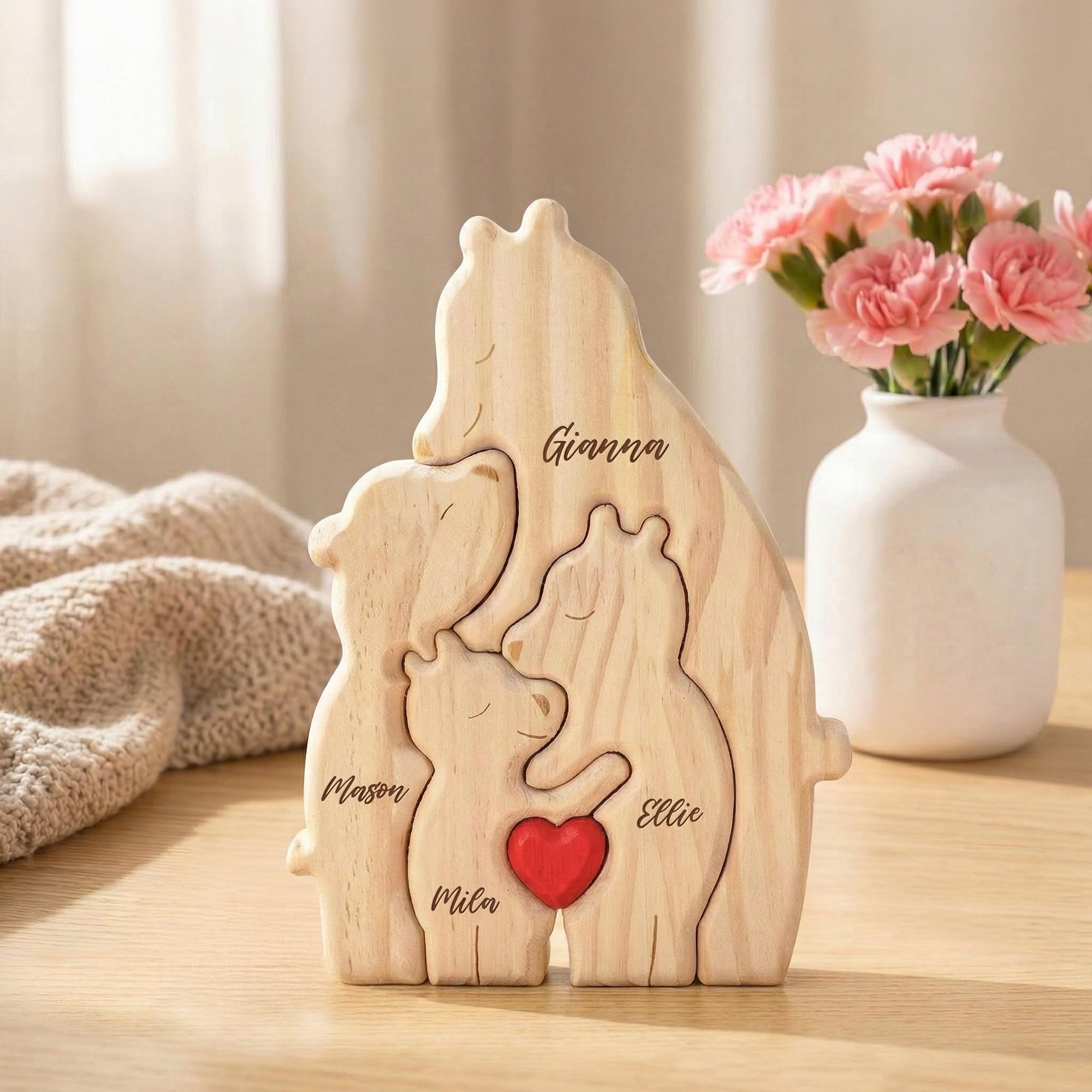 Personalized Wooden Bear Family Puzzle Family Keepsake Gifts Mother's Day Gift