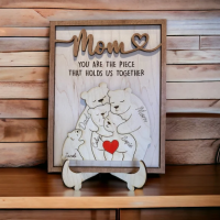 Handmade Personalized Wood Mom Puzzle Sign | Mom You Are The Piece That Holds Us Together | Mother's Day Gift