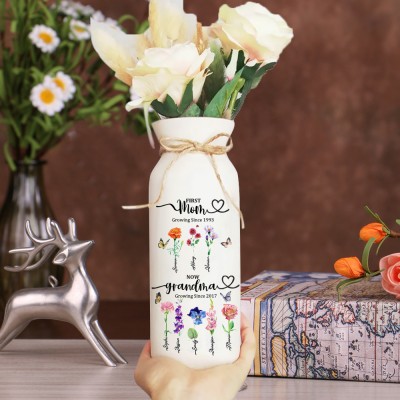 Custom Mom's and Grandma Two Generation Garden Vase Birth Flower Plant Vase With Names Mother's Day Gifts Heartful Gift for Mom Grandma