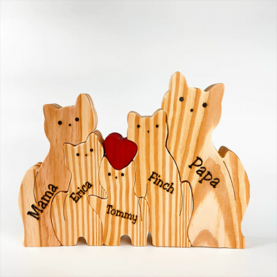 Personalized Wooden Cats Family Puzzle Family Keepsake Gifts Mother's Day Gift Ideas