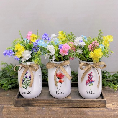 Personalized Birth Flower Mason Jars Mother's Day Gift 