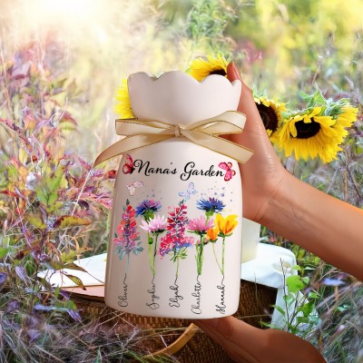 Custom Nana's Garden Plant Vase With Kids Name and Birth Flower For Mother's Day