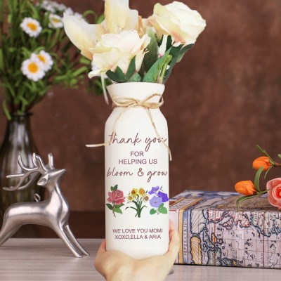 Personalized Grandma's Garden Outdoor Flower Vase With Grandkids Name and Birth Flower For Mother's Day