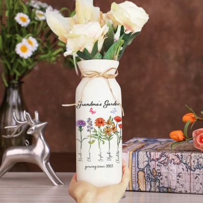 Personalized Grandma's Garden Outdoor Flower Vase With Grandkids Name and Birth Flower For Mother's Day