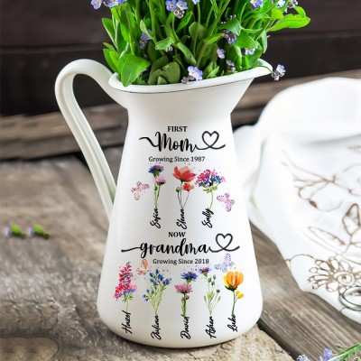 Custom Mom's and Grandma Two Generation Garden Vase Birth Flower Plant Vase With Names Mother's Day Gifts Heartful Gift for Mom Grandma