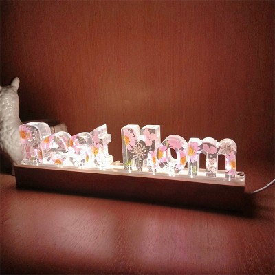 Personalized Dried Flower Resin Lamp Mother's Day Gift 