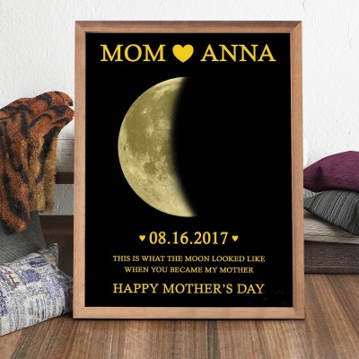 Personalized Moon Phase Wood Frame Mother's Day Gift