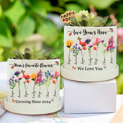 Custom Birth Month Flower Plant Pot Grandma's Garden Plant Pot Mother's Day Gift