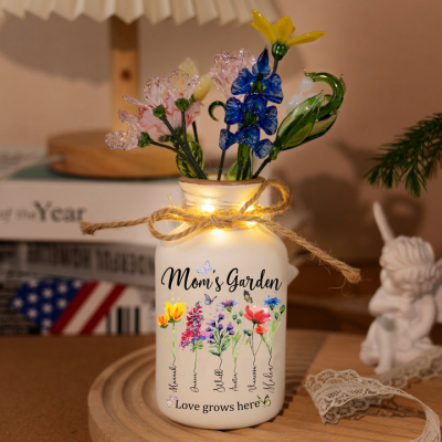 Custom Mom's Garden Birth Flower Vase With Kids Name and Birth Flower Ideal Gifts for Mother's Day
