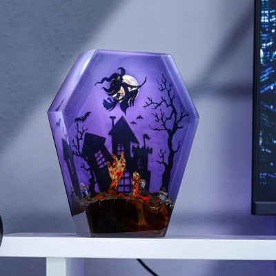 Halloween Epoxy Resin Lamp Witch Resin Lamp Light Night Ideal Gift for Halloween Christmas