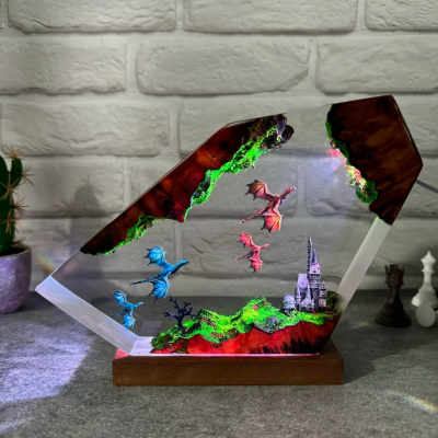Fire Dragon and Ice Dragon Resin Art Lamp Ideal Gifts for Halloween Christmas