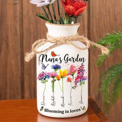 Custom Family Garden Birth Flower Vase With Grandchildren Name For Mother's Day Gift