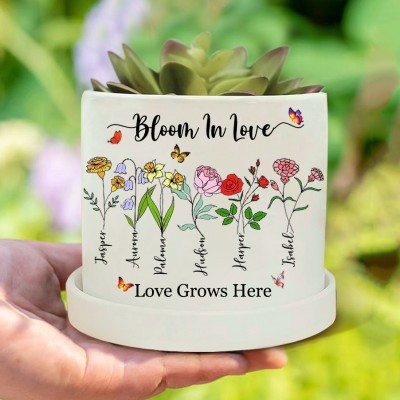 Custom Birth Month Flower Plant Pot Grandma's Garden Plant Pot