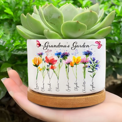 Custom Grandma's Garden Birth Flower Pot with Grandkids Names Keepsake Gifts for Grandma Mom Mother's Day Gift