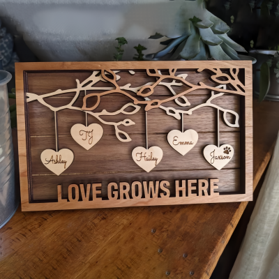 Personalized Family Tree Wood Sign With Kids Name Gift for Your Mom or Grandma on Thanksgiving or Christmas!