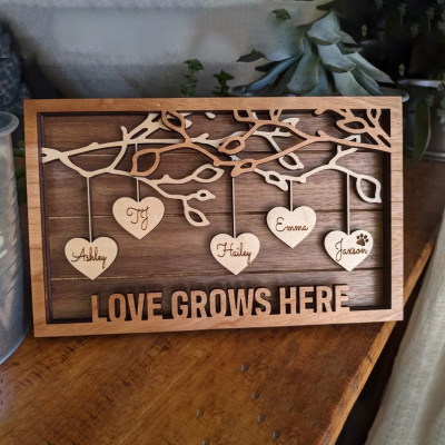 Personalized Family Tree Wood Sign With Kids Name Gift for Your Mom or Grandma on Thanksgiving or Christmas!