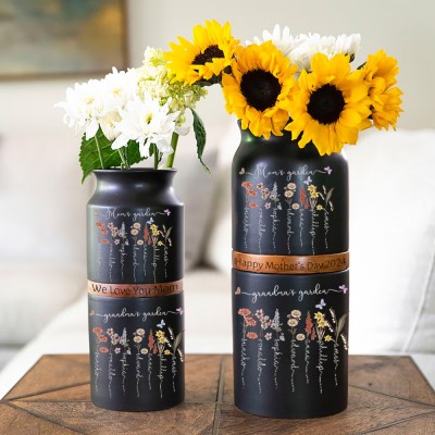 Custom Mom and Grandma Two Generation Garden Vase Birth Flower Plant Vase With Names Mother's Day Gifts Heartful Gift for Mom Grandma