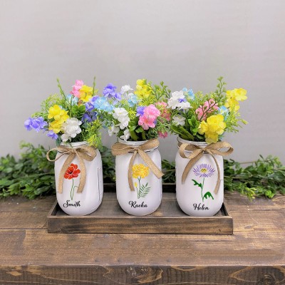 Personalized Birth Flower Mason Jars Mother's Day Gift