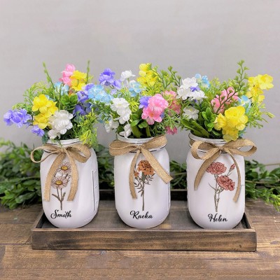 Personalized Birth Flower Mason Jars Mother's Day Gift 