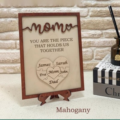 Handmade Personalized Wood Mom Puzzle Sign | Mom You Are The Piece That Holds Us Together | Mother's Day Gift