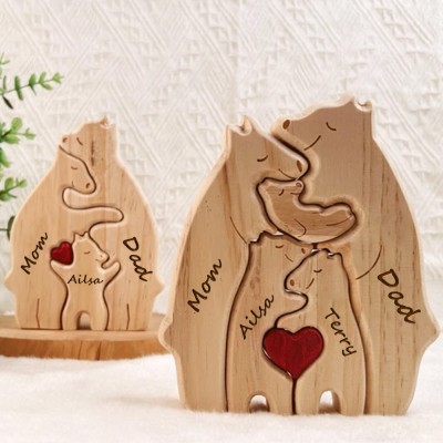 Personalized Wooden Bear Family Puzzle Family Keepsake Gifts Christmas Gift
