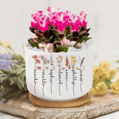 Custom Birth Month Flower Plant Pot Grandma's Garden Plant Pot Mother's Day Gift
