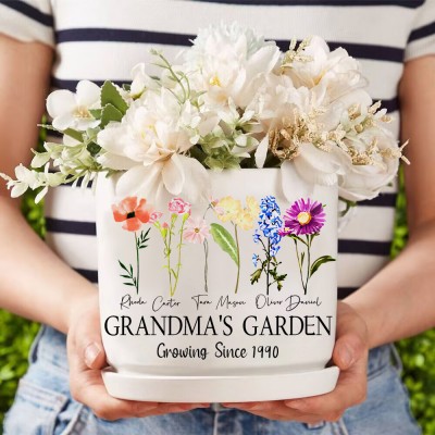 Big Custom Birth Month Flower Plant Pot Grandma's Garden Plant Pot Mother's Day Gift