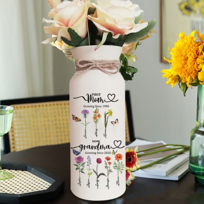 Custom Mom and Grandma Two Generation Garden Vase Birth Flower Plant Vase With Names Mother's Day Gifts Heartful Gift for Mom Grandma