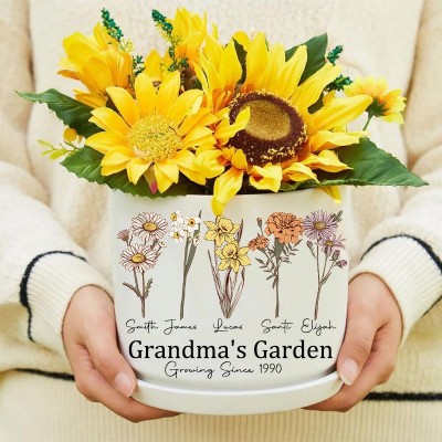 Big Custom Birth Month Flower Plant Pot Grandma's Garden Plant Pot Mother's Day Gift