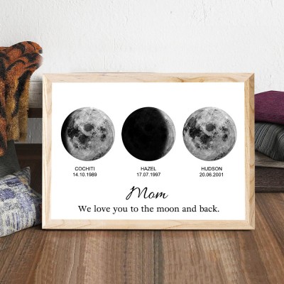 Personalized Moon Phase Wood Frame Mother's Day Gift