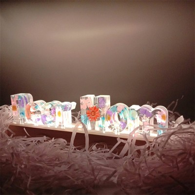 Personalized Dried Flower Resin Lamp Mother's Day Gift 