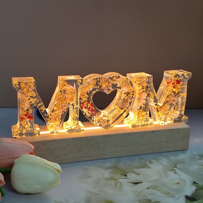 Personalized Dried Flower Resin Lamp Mother's Day Gift 