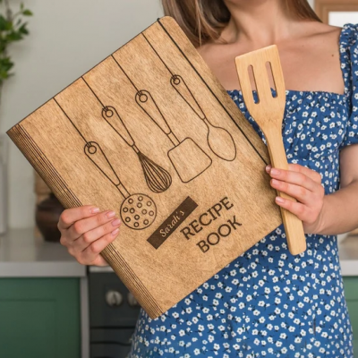 Personalized Family Wooden Recipe Book, Filled With Love & Memories Ideal Gifts for Grandma or Mom | Cover Style-M4