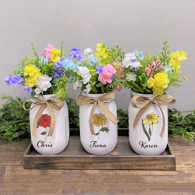 Personalized Birth Flower Mason Jars Mother's Day Gift 