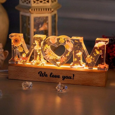 Personalized Dried Flower Resin Lamp Mother's Day Gift 