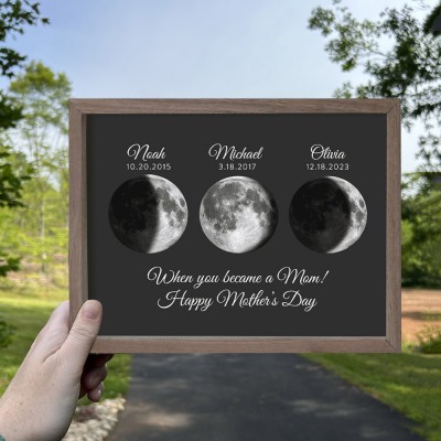 Personalized Moon Phase Wood Frame Mother's Day Gift