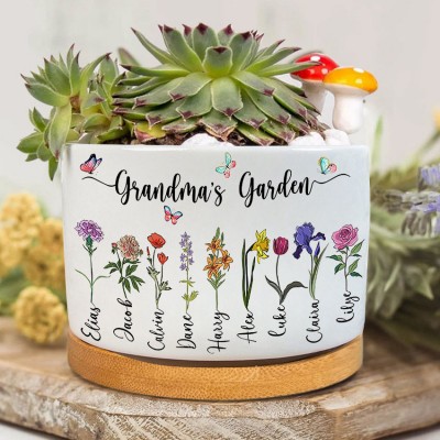 Custom Birth Month Flower Plant Pot Grandma's Garden Plant Pot