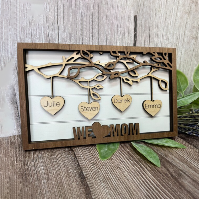 Personalized Family Tree Wood Sign With Kids Name Gift for Your Mom or Grandma on Thanksgiving or Christmas!