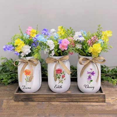 Personalized Birth Flower Mason Jars Mother's Day Gift 