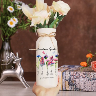Custom Grandma's Garden Vase With Grandkids Names Birth Month Flower Vase