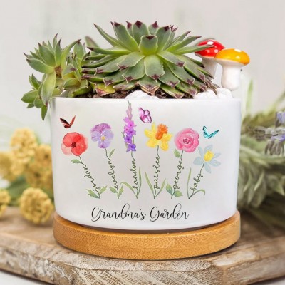Custom Birth Month Flower Plant Pot Grandma's Garden Plant Pot