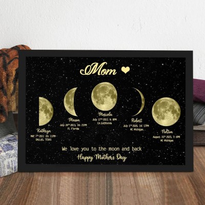 Personalized Moon Phase Wood Frame Mother's Day Gift