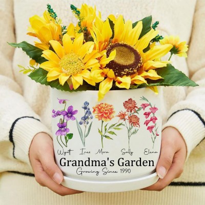 Big Custom Birth Month Flower Plant Pot Grandma's Garden Plant Pot Mother's Day Gift