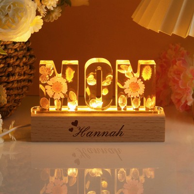 Personalized Dried Flower Resin Lamp Mother's Day Gift 