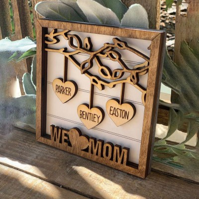Personalized Family Tree Wood Sign With Kids Name Gift for Your Mom or Grandma on Thanksgiving or Christmas!