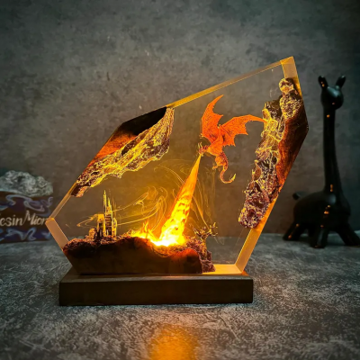 Fire Dragon Resin Lamp Unique Dragon Legend Night Lamp Perfect Halloween Gift Birthday Gift for Boyfriend Dragon Figurine Decor