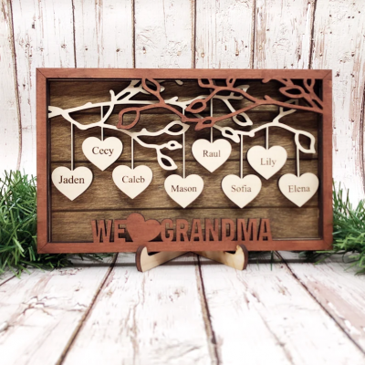 Personalized Family Tree Wood Sign With Kids Name Gift for Your Mom or Grandma on Thanksgiving or Christmas!